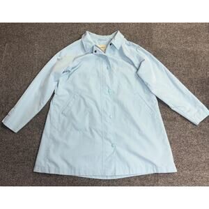 LL Bean Woman’s Large Petite Light Blue Collared Button Snap Rain Jacket Preppy